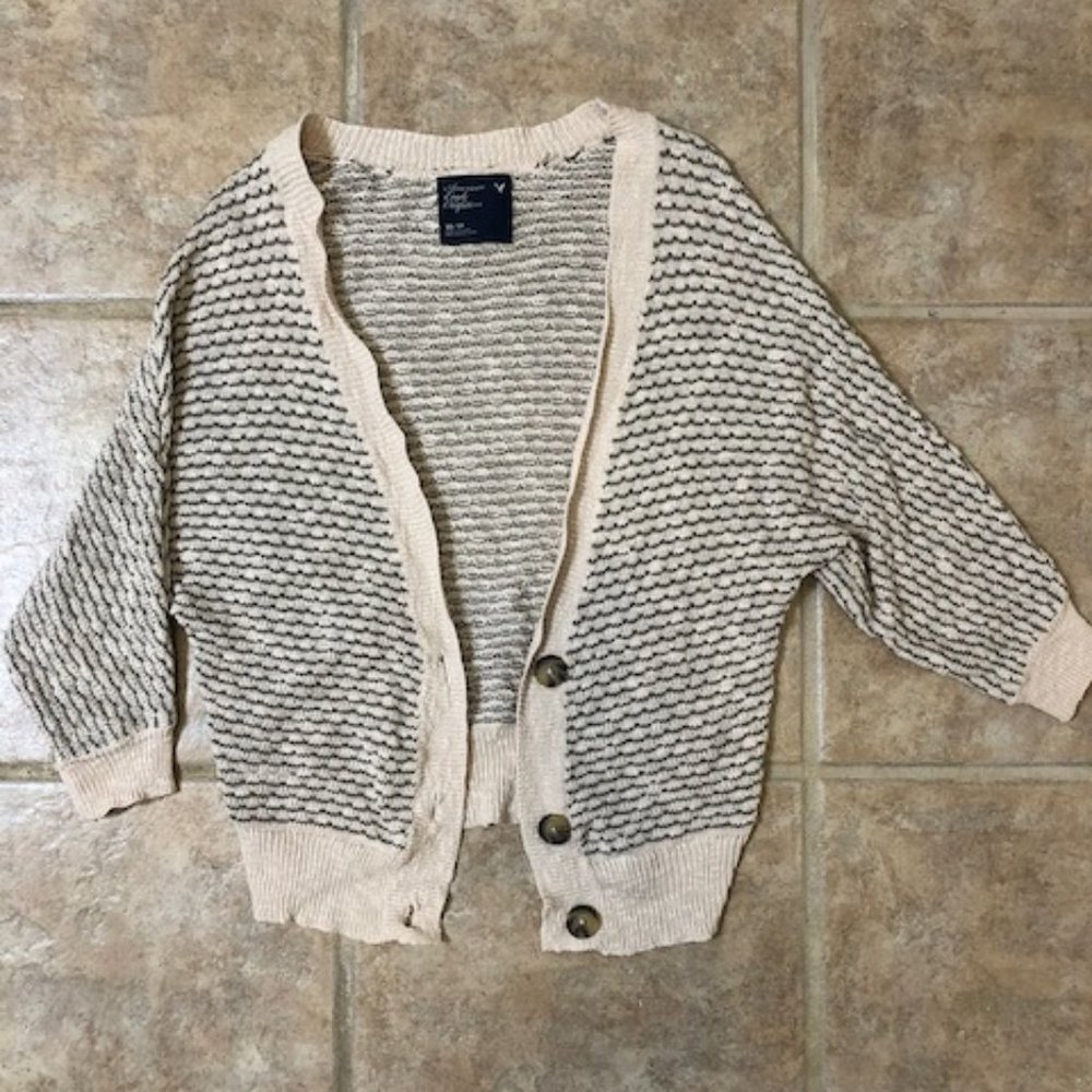 American Eagle Knit Cardigan in Cream/Hunter Green Size XS